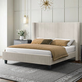 Designer bed frame with vertical panel headboard