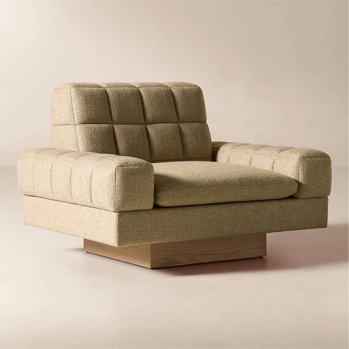 Contemporary single seater armchair in beige fabric