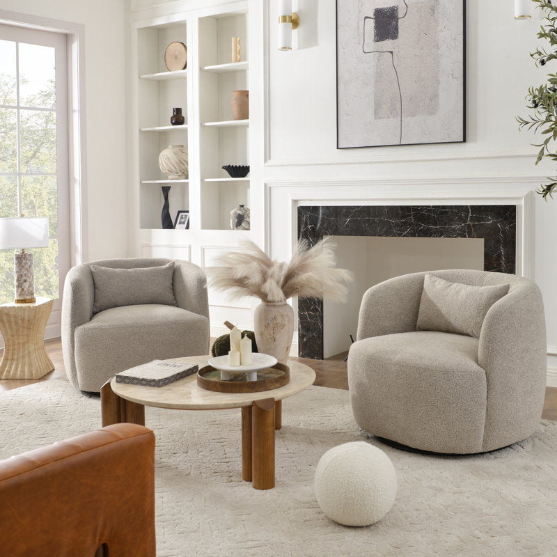 Modern curved barrel chairs with plush cushioned seat