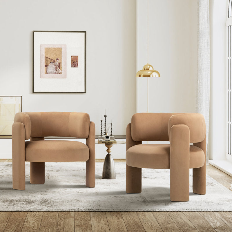 Teak wood modern lounge chair in soft beige fabric