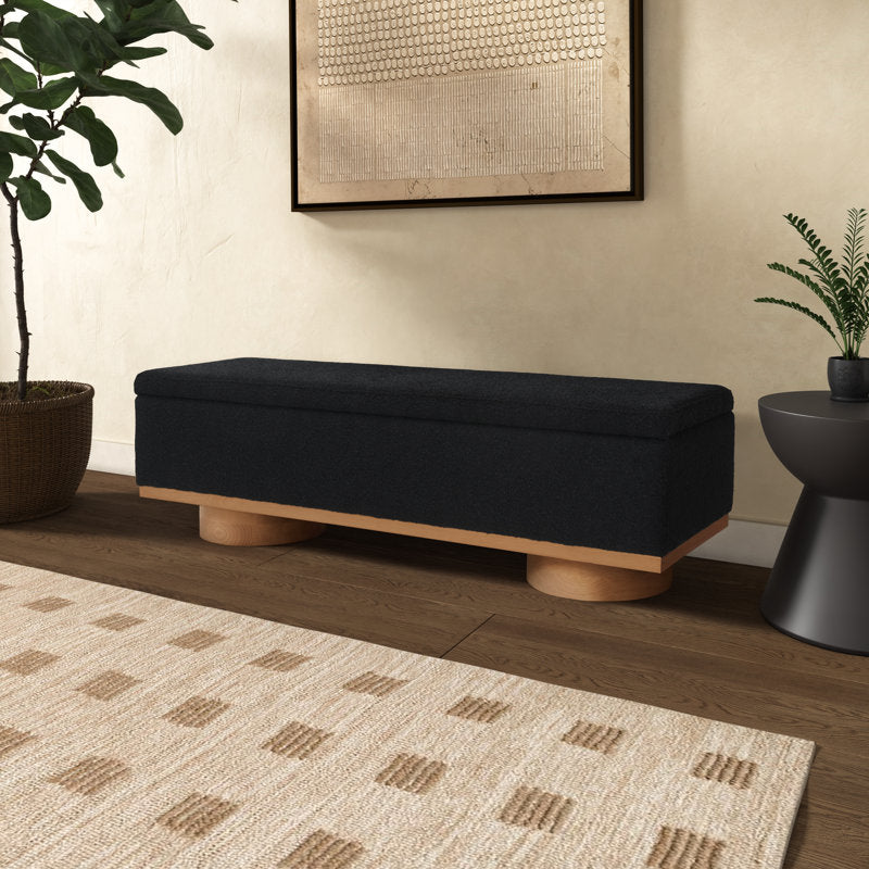 black fabric bench solid wood legs