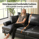 Modern black leather 3-seater sofa