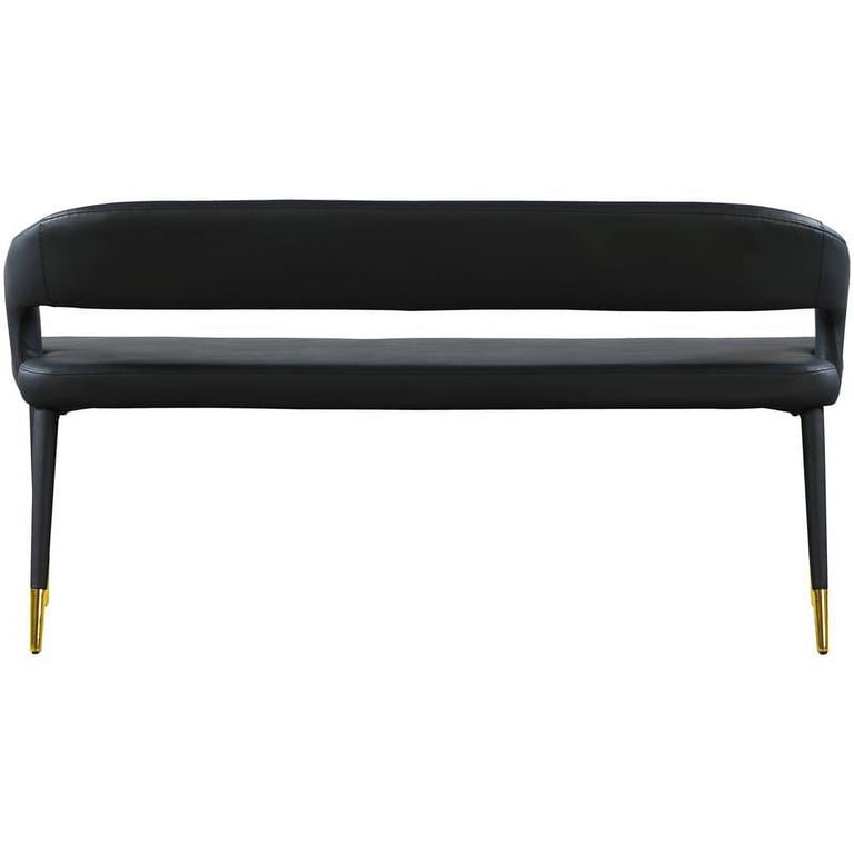 Contemporary teak wood bench with upholstered seat