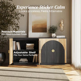 Arched fluted double door sideboard cabinet with natural wood finish