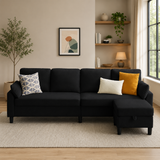 Modern black teak wood L shape sofa set for living room