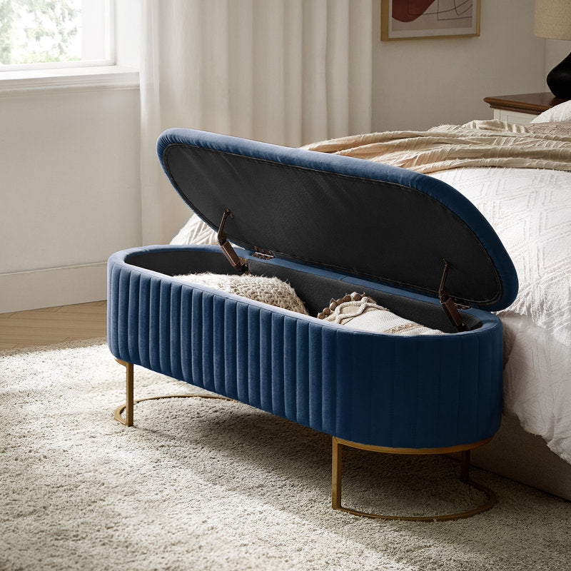 Luxury bedroom bench with hidden storage and teak wood