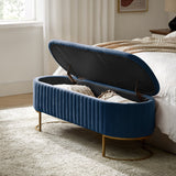 Luxury bedroom bench with hidden storage and teak wood