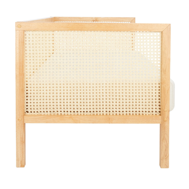 Teak Wood Cane Sofa – Modern Rattan Daybed Bench (3 Seater)