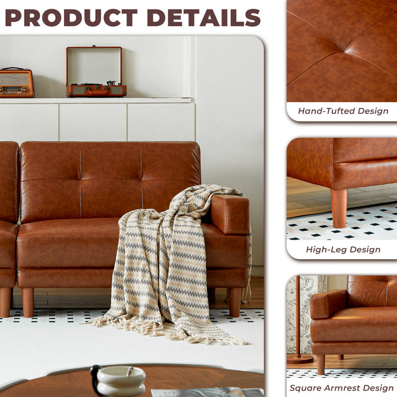 luxury leather loveseat with wooden base