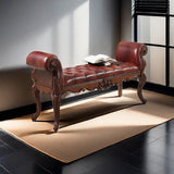 Handcrafted teak wood tufted leather bench