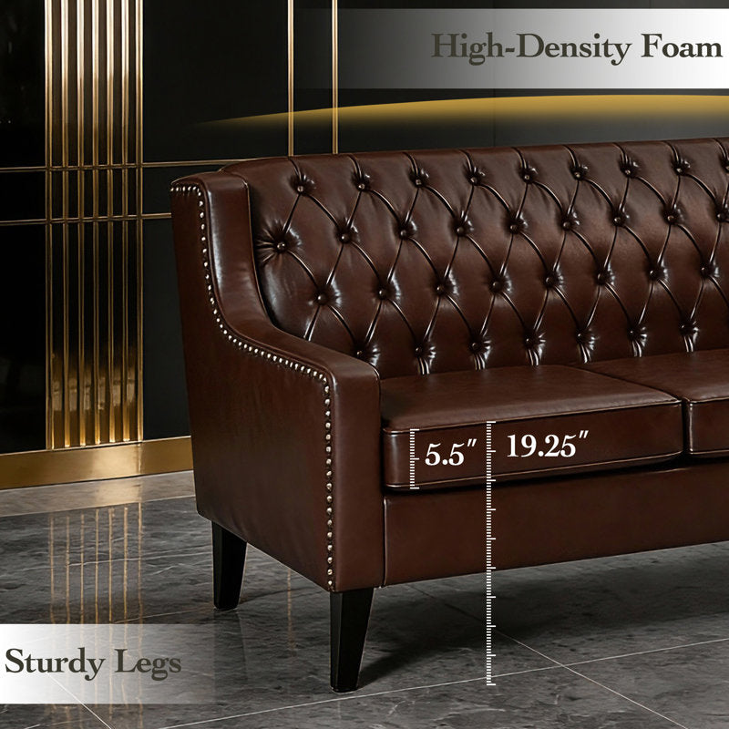 Handcrafted teak wood Chesterfield couch by Sky Rise Decor