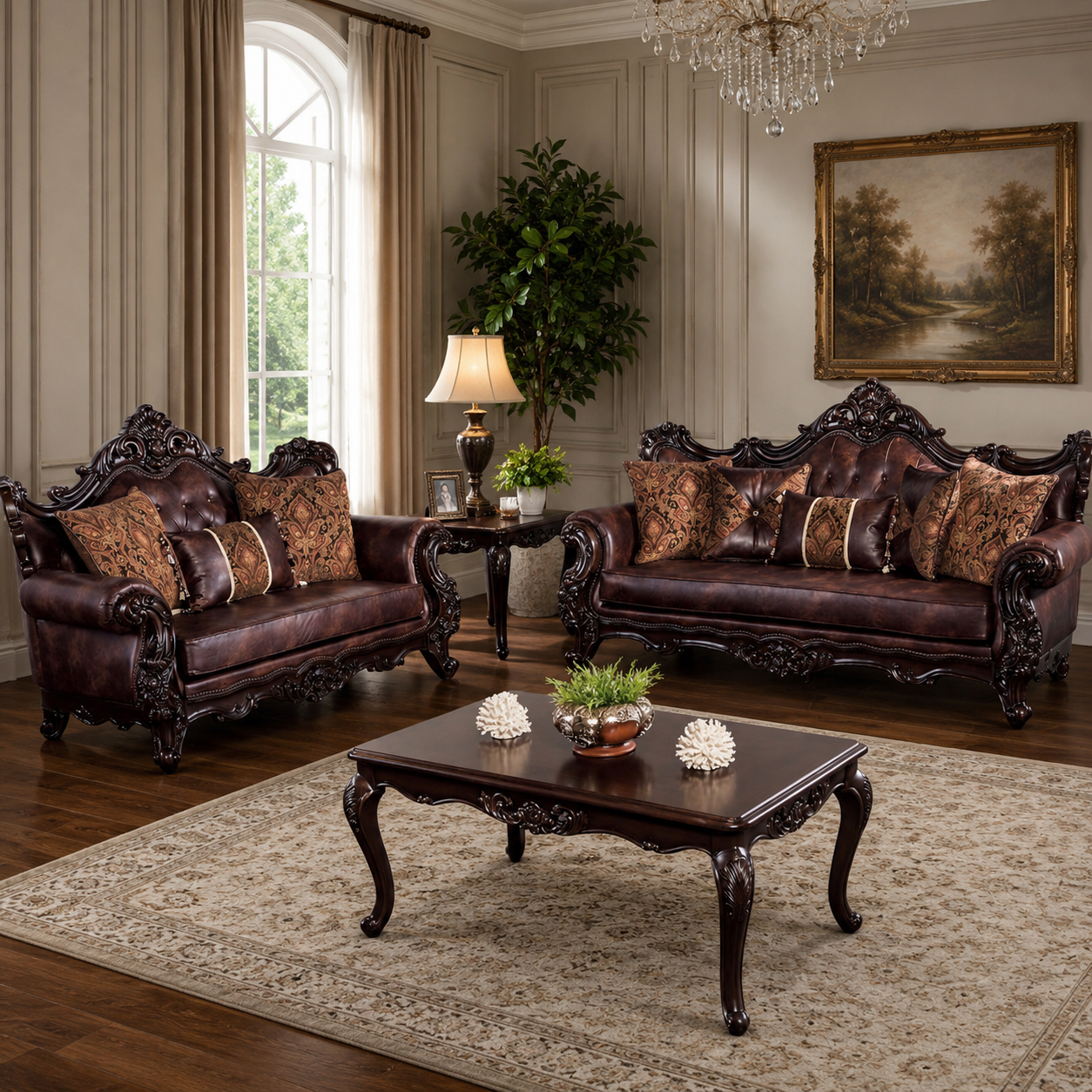 Luxury Royal Teak Wood Sofa Set for Living Room