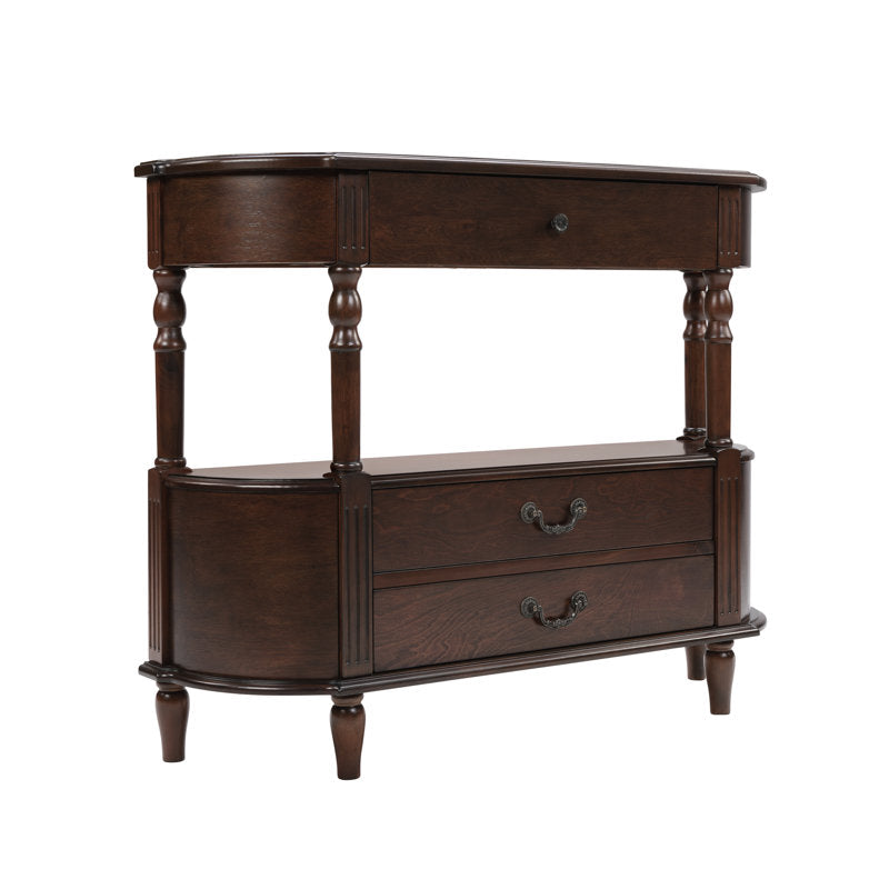 Handcrafted teak wood hallway table with shelf