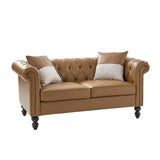 Premium brown leather sofa with solid teak wood frame