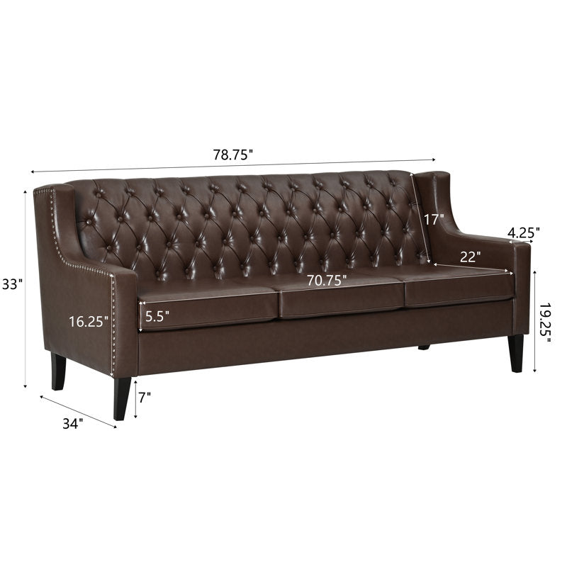 Premium brown leatherette sofa with teak wood legs