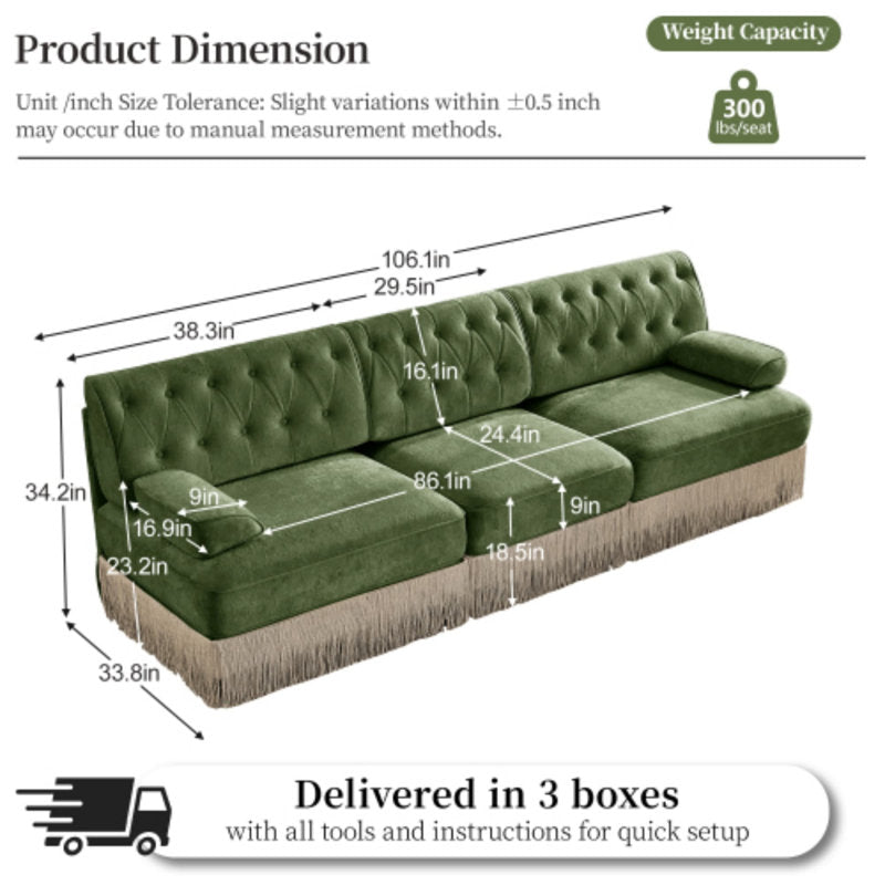 Contemporary olive green velvet sofa by Sky Rise Decor