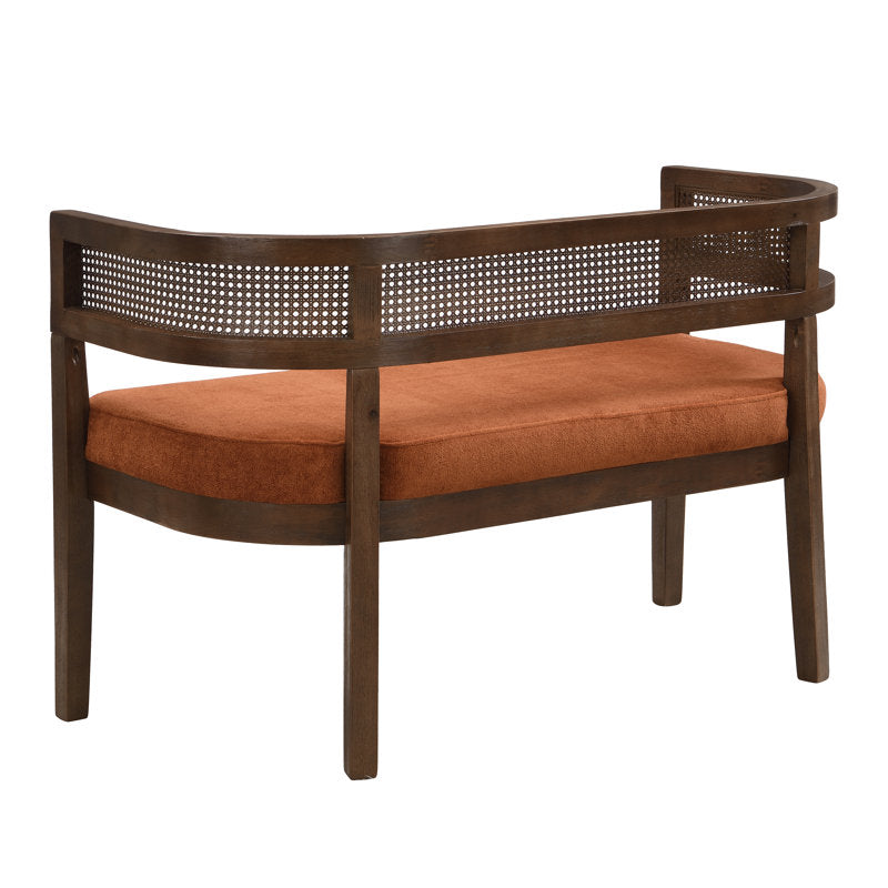 Luxury Teak Wood 2 Seater Sofa Chair with Boucle Fabric Upholstery & Cane Back | Designer Wooden Sofa