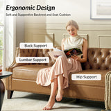 Premium teak wood living room sofa set with tufted leather upholstery