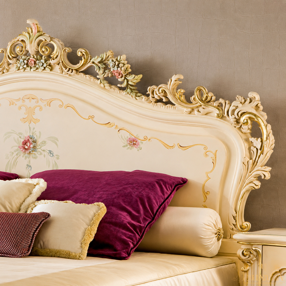 Premium luxury bedroom furniture bed in cream and gold finish
