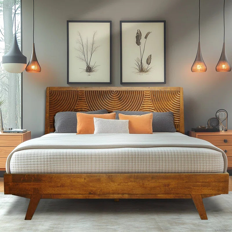 Solid wood bed frame minimalist bedroom design
