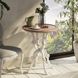 Vintage teak wood end table with distressed pedestal legs