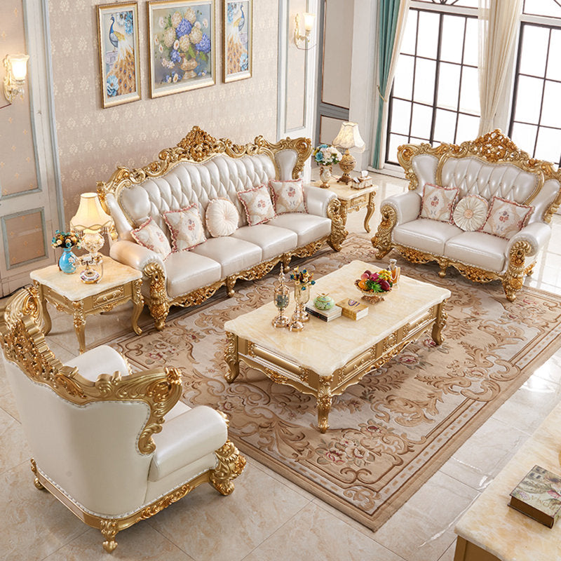Royal king chair with tufted back and gold carving