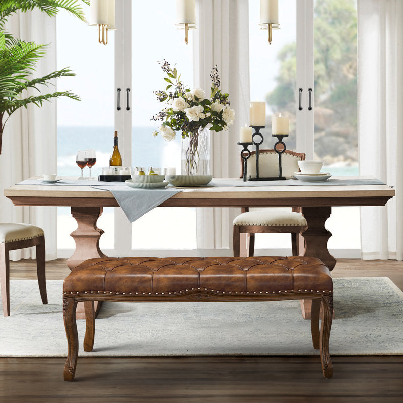 Solid teak wood upholstered bench
