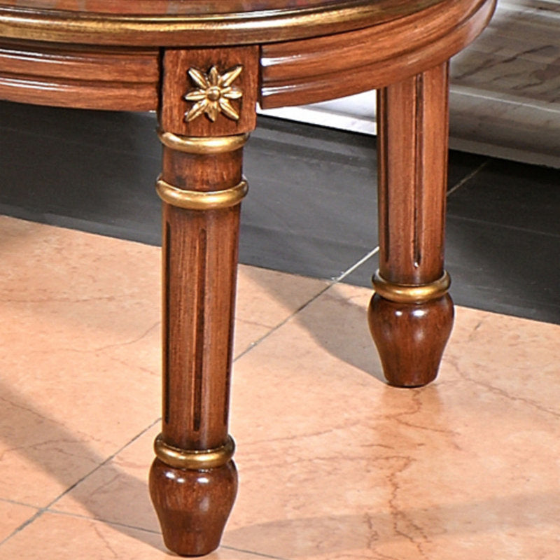 Classic wooden bench with floral upholstery