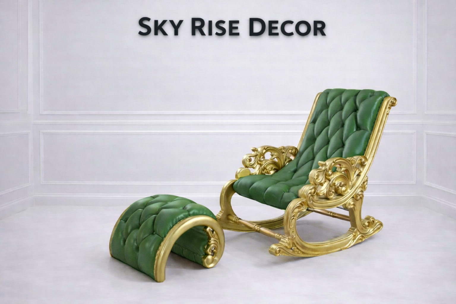 Luxury Teak Wood Rocking Chair with Ottoman – Handcrafted Royal Solid Wood Rocking Lounge Chair