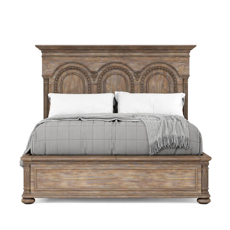 Solid wood farmhouse bed frame natural finish