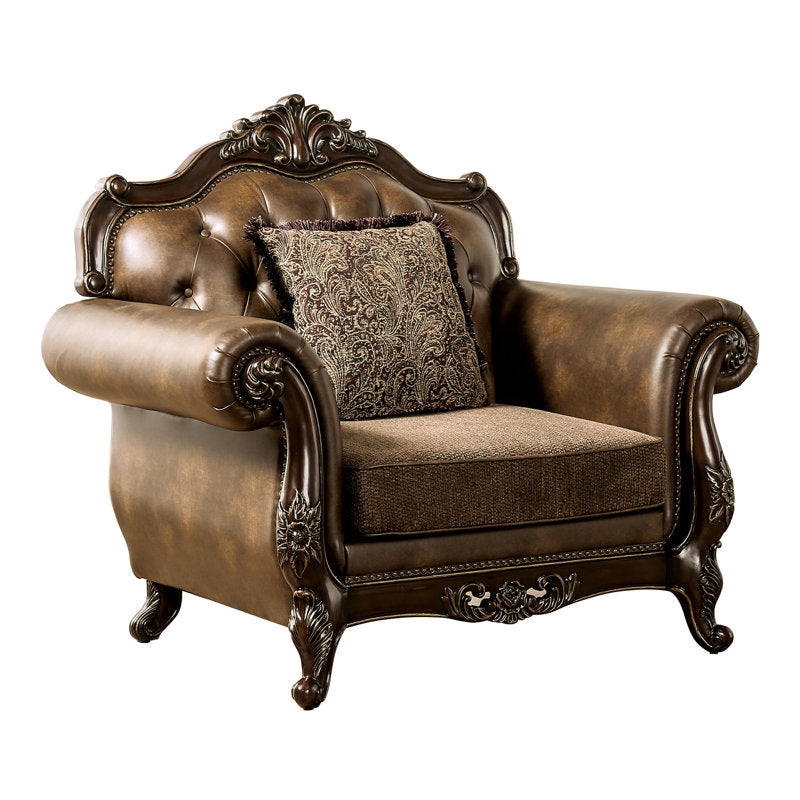 Traditional carved teak wood armchair
