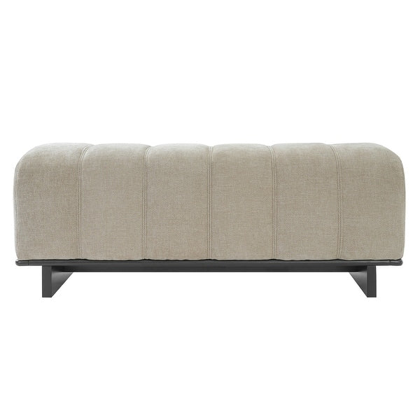 Designer bedroom bench with plush fabric upholstery and wood base