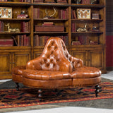 Luxury handcrafted teak wood leather lounge chair
