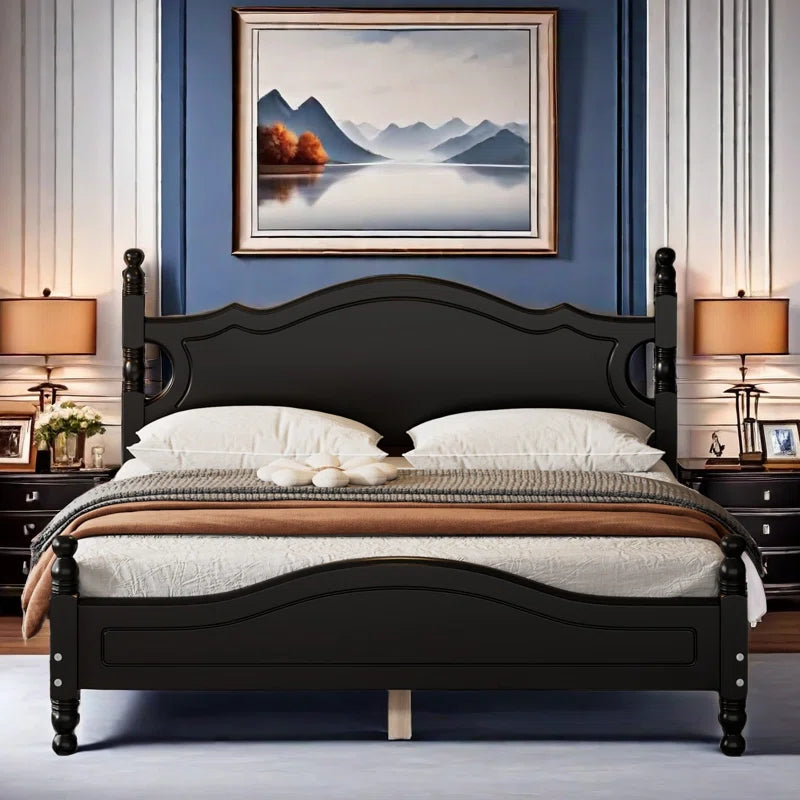 solid wood modern bed frame black finish