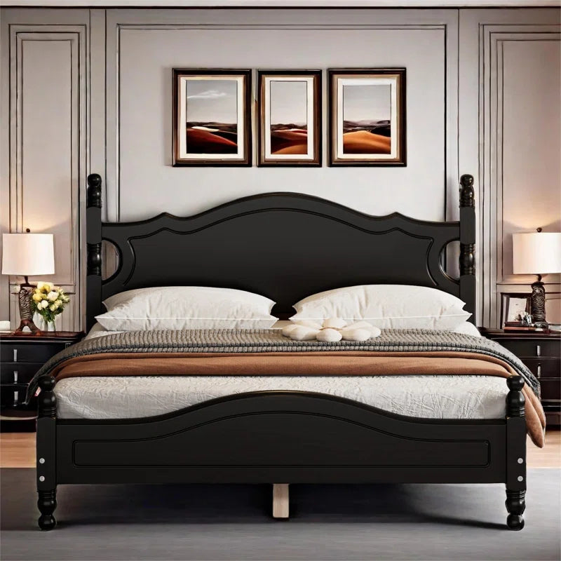 minimalist black bed frame with curved design