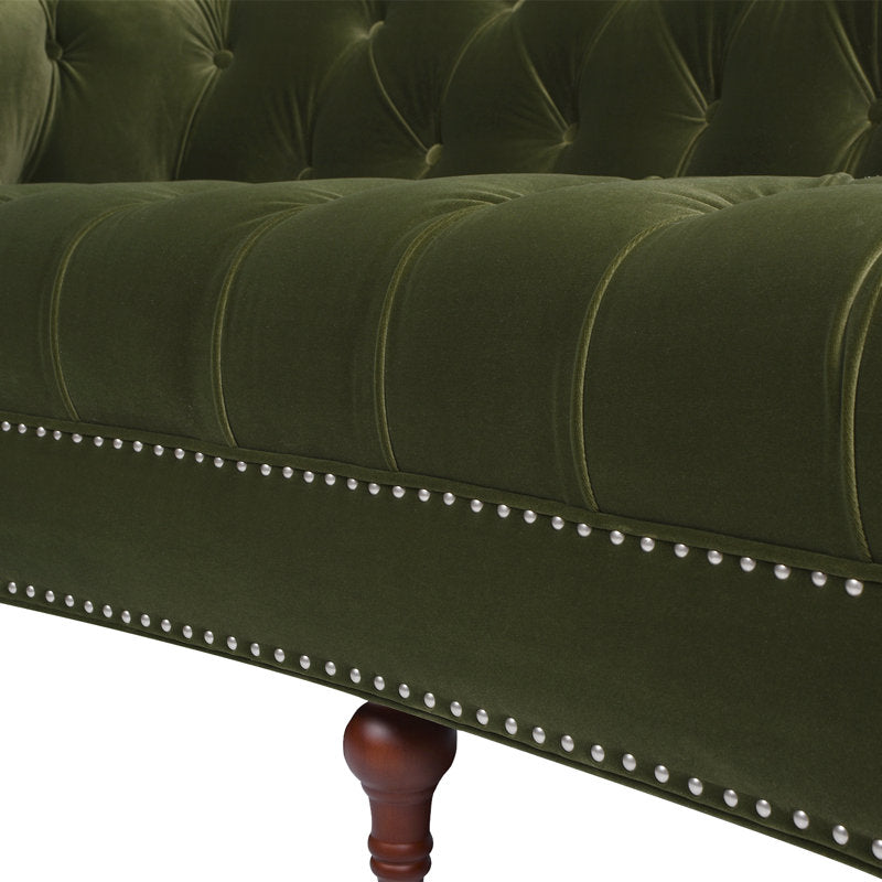 Handcrafted green velvet three seater sofa