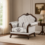 Luxury teak wood upholstered royal armchair for living room