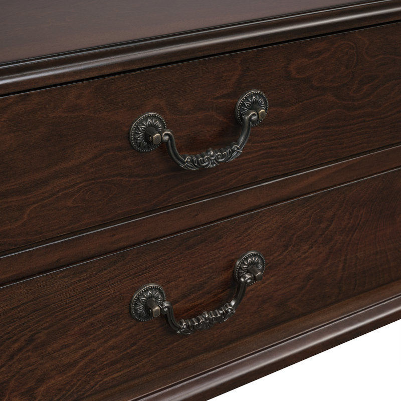 Elegant brown wooden console cabinet with drawers