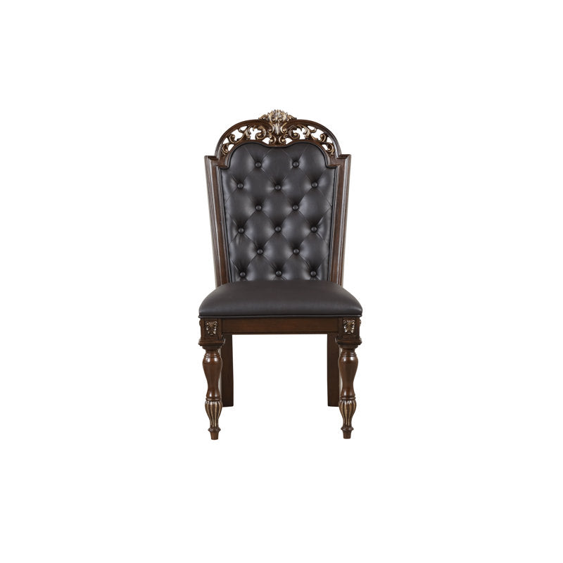 Hand carved teak wood dining table with upholstered chairs