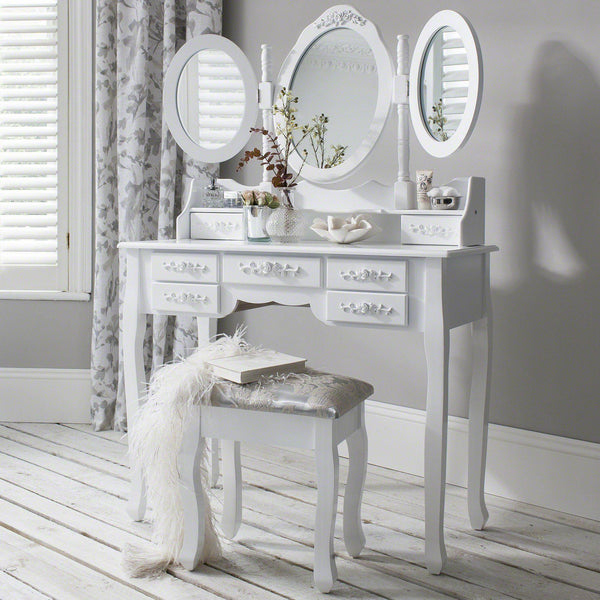 white dressing table set with storage drawers
