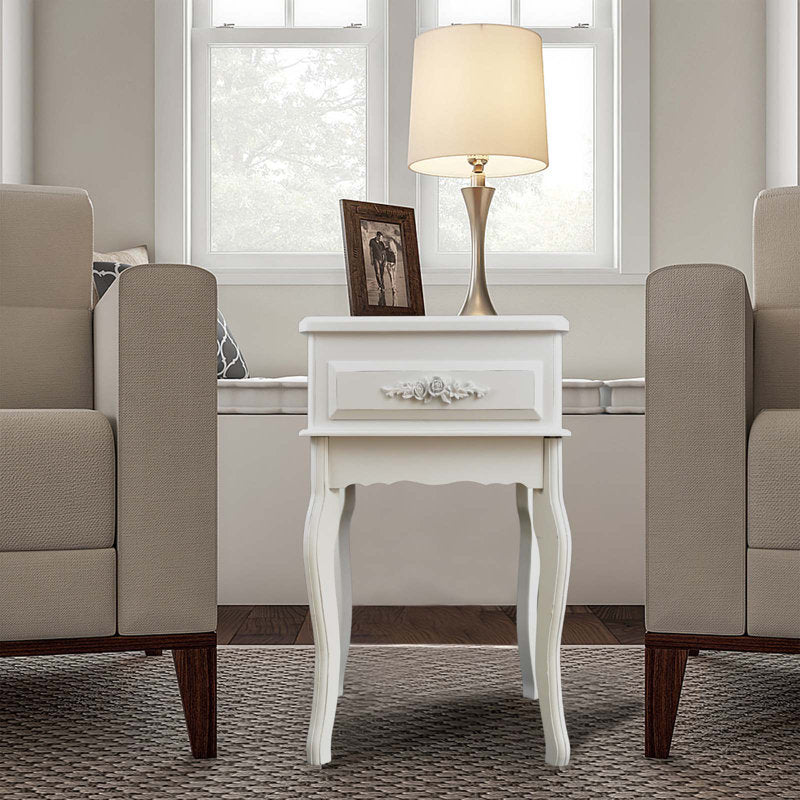 Elegant handcrafted teak wood side table in white finish