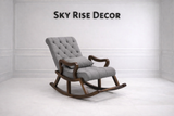 Vintage Wooden Upholstered Teak Wood Rocking Chair with Footstool for Living Room & Bedroom