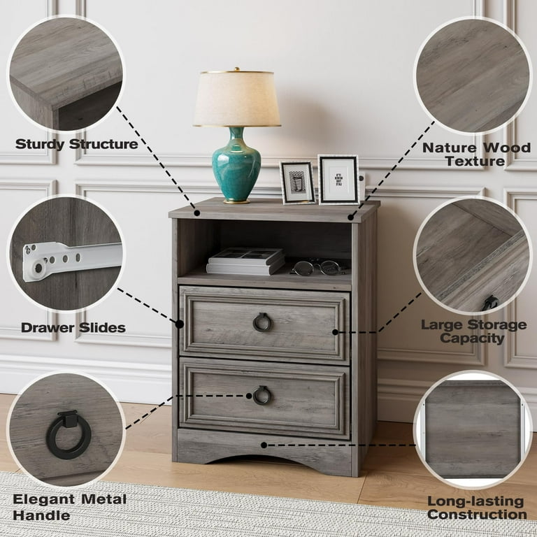 Grey end table with storage