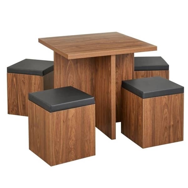Elegant walnut dining table with cushioned seating