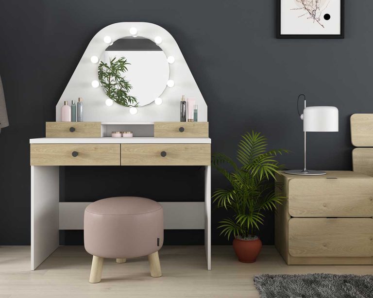 compact makeup table with storage drawers