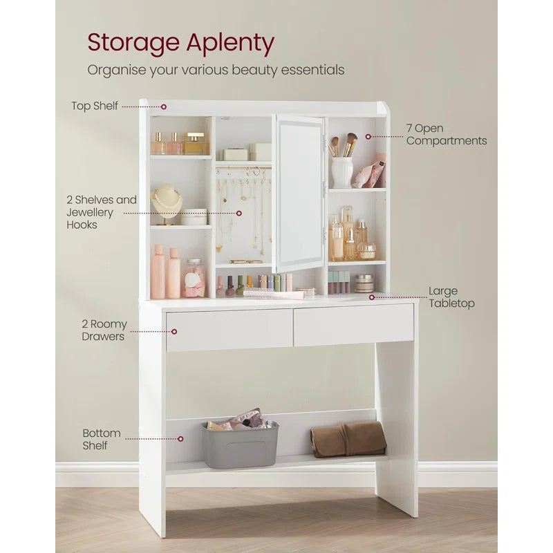 modern makeup table with storage organizer