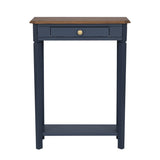 Modern blue console table with teak wood top