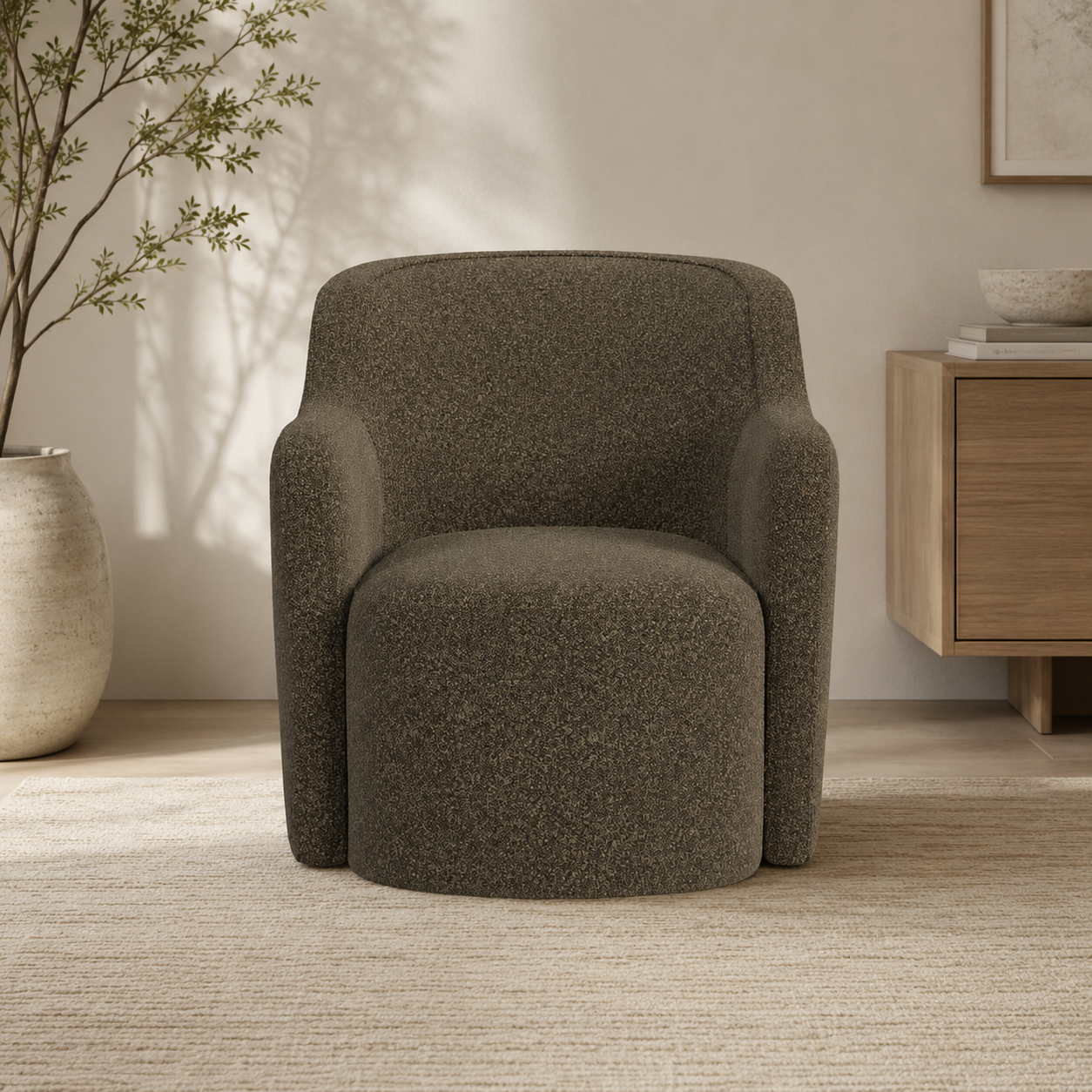 Modern teak wood upholstered accent chair for living room