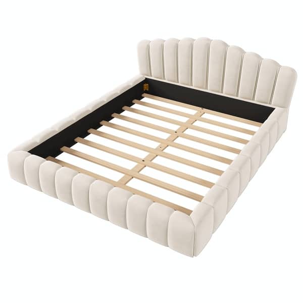 Soft upholstered scalloped headboard bed