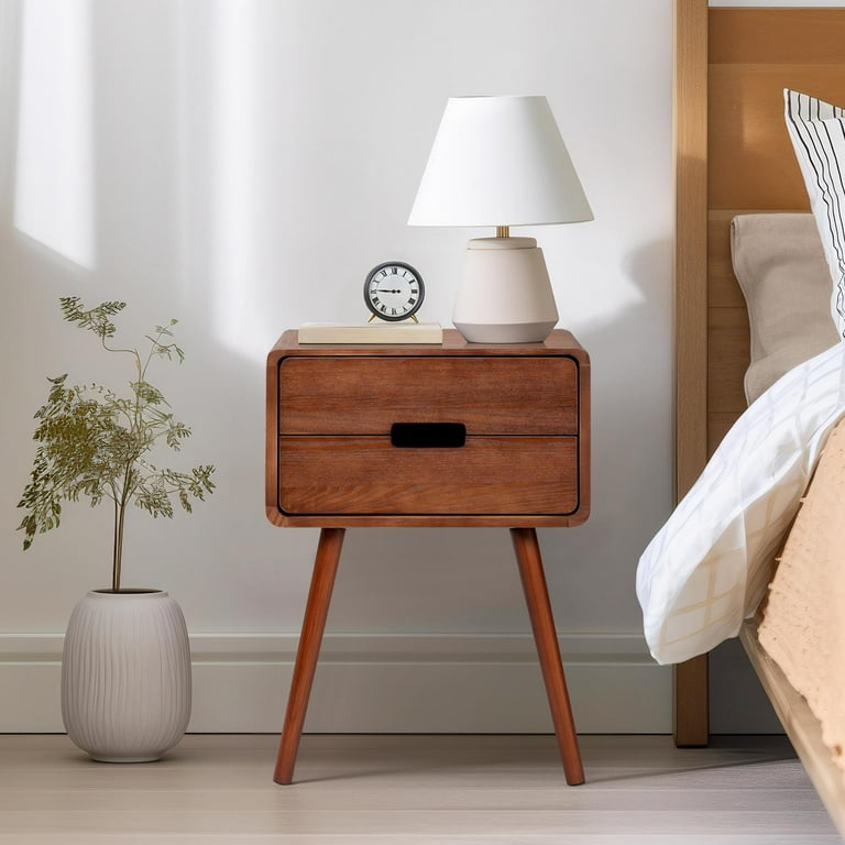 Minimalist wooden side table with tapered legs